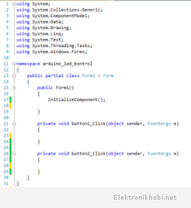 Visual Studio da ilk açılan kod ekranı
